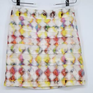 Ann Taylor watercolor silk blend lined side zipper pleated skirt size 6